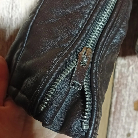 Mango Brown faux leather bomber biker jacket coat zipper pockets buckles small - Picture 5 of 7